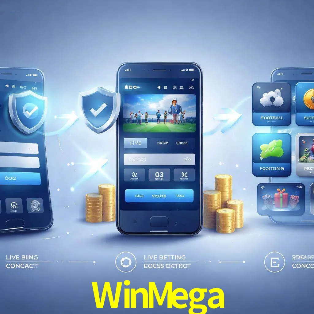 Pasos de acceso a la app WinMega en pantalla de teléfono móvil